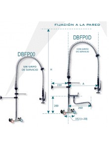 Grifo  de lavado grupo ducha con 2 salidas de mezcla en pared, bi mandos multi giro con o sin grifo de servicio