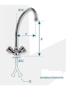 Grifo de lavado con 1 salida de mezcla de agua fría y caliente, bi mandos multigiro Standard