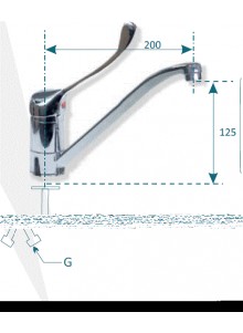 Grifo de lavado con 1 salida de mezcla de agua Fría/Caliente, mono mando con palanca larga, salida del tubo baja