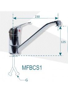 Grifo de lavado con 1 salida de mezcla de agua Fría/Caliente, mono mando con palanca corta, salida del tubo baja
