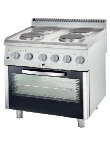 Cocina eléctrica 4 fuegos con horno y puertas de cristal fondo 700